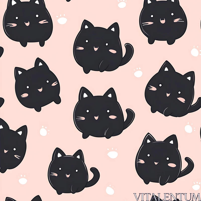 Charming Black Cats on Pink Background AI Image