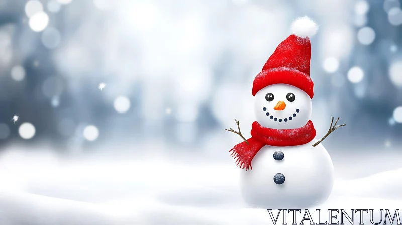 AI ART Festive Snowman with a Red Hat in a Snowy Landscape