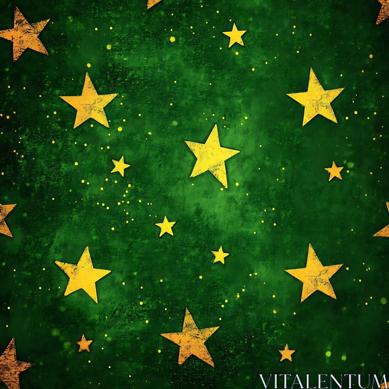 Artistic Yellow Stars on Green Canvas AI Image