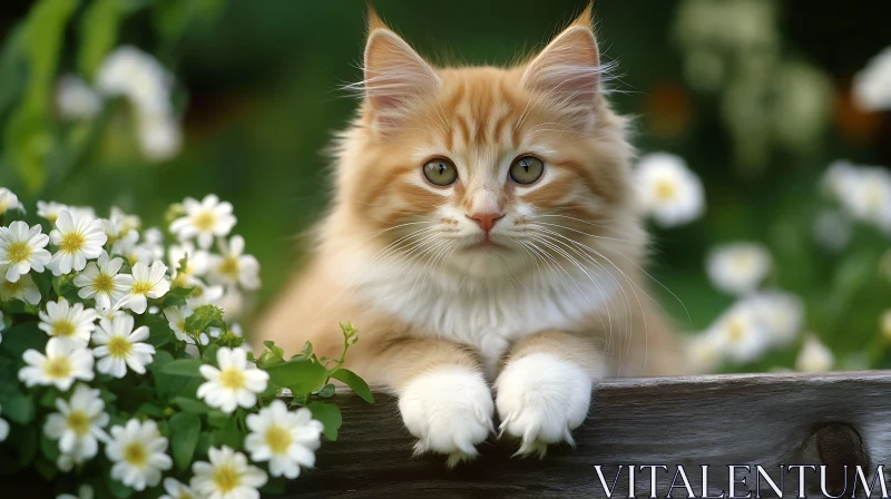 Gentle Kitten in a Floral Garden AI Image