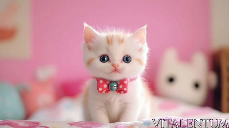 Cute Kitten in Pink Setting with Bow Tie AI Image