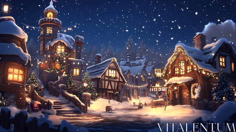 AI ART Cozy Winter Village with Holiday Decorations