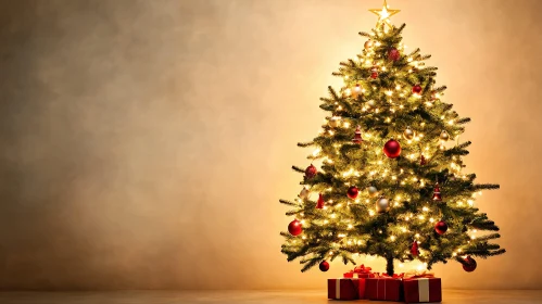 Festive Christmas Tree with Glittering Lights and Gifts