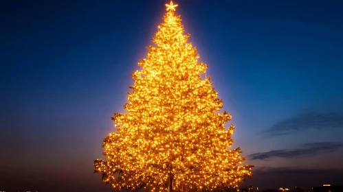 Glowing Christmas Tree in Evening Light