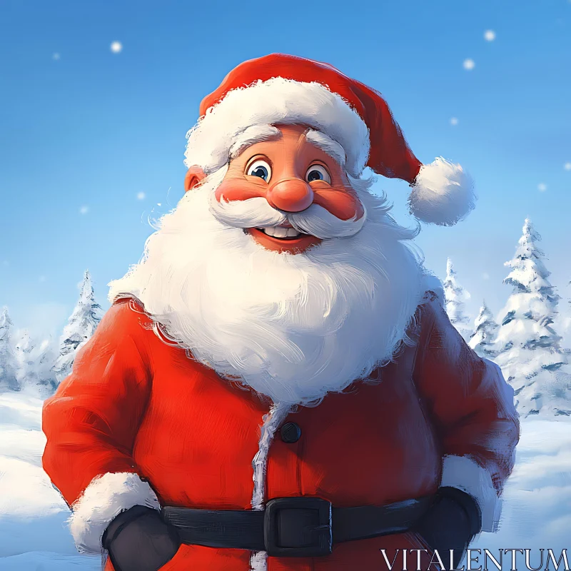 Jolly Santa in Snowy Landscape AI Image