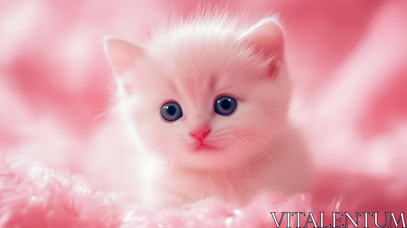 Cute White Kitten with Big Blue Eyes AI Image