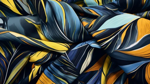 Luxury Blue and Yellow Fabric with Leaf Pattern