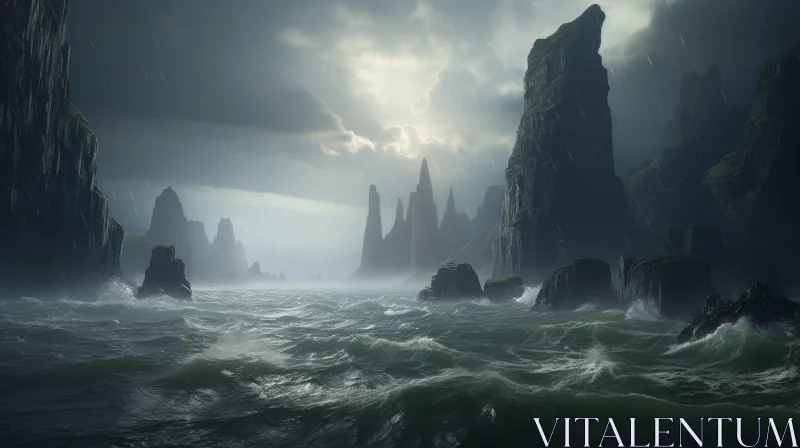 Serene Ocean Landscape with Tropical Storm | Breathtaking Nature Art AI Image