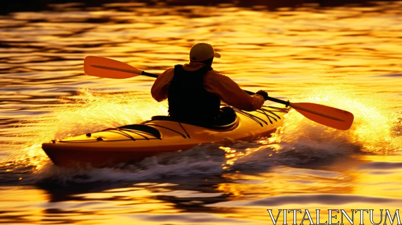 Tranquil Sunset Kayaking in a Calm Lake AI Image