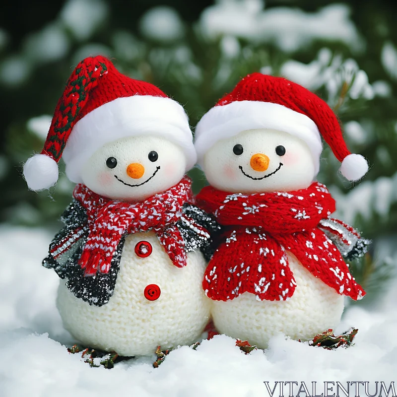 Festive Snowmen in Winter Attire AI Image