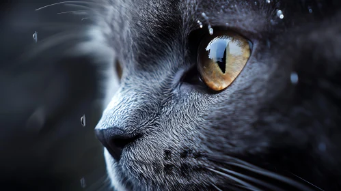 Detailed Cat Close-up with Reflective Amber Eye