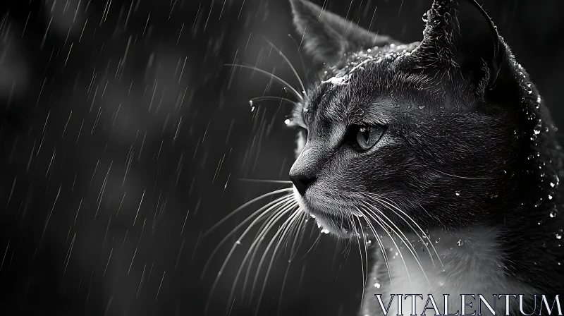 Contemplative Cat in Rain AI Image