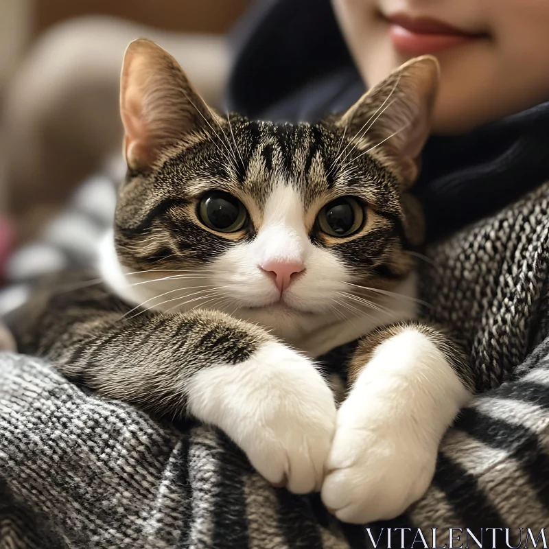 Content Tabby Cat Cuddling Close AI Image