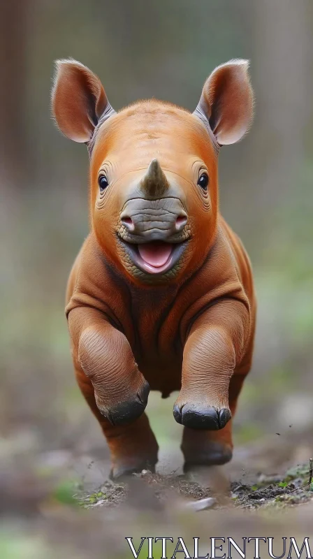 Young Rhinoceros Expressing Joy AI Image