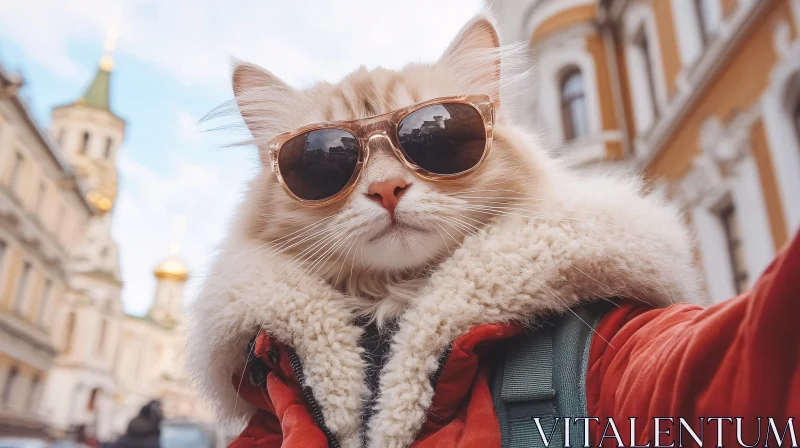 AI ART Fashionable Cat with Sunglasses in City