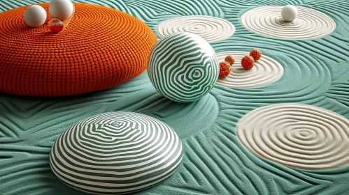 Abstract 3D Rendering with Podiums and Sand Waves | Striped Pattern