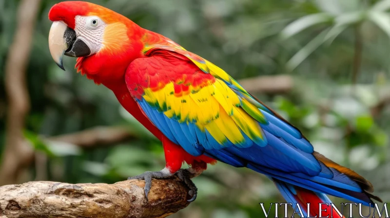 Colorful Scarlet Macaw Perched on Branch AI Image