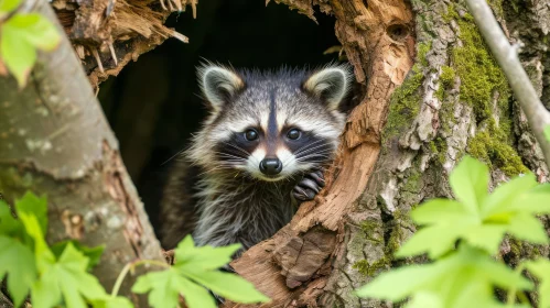Curious Raccoon Peeking Out of Tree Hole | Wildlife Photography