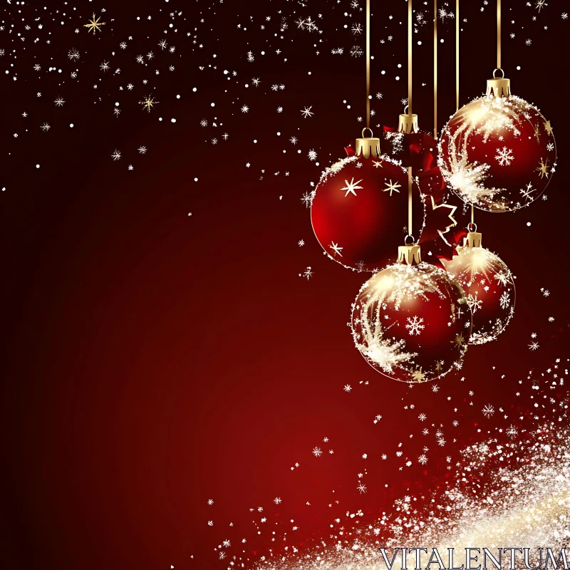 Festive Red Christmas Baubles with Snowflake Designs AI Image