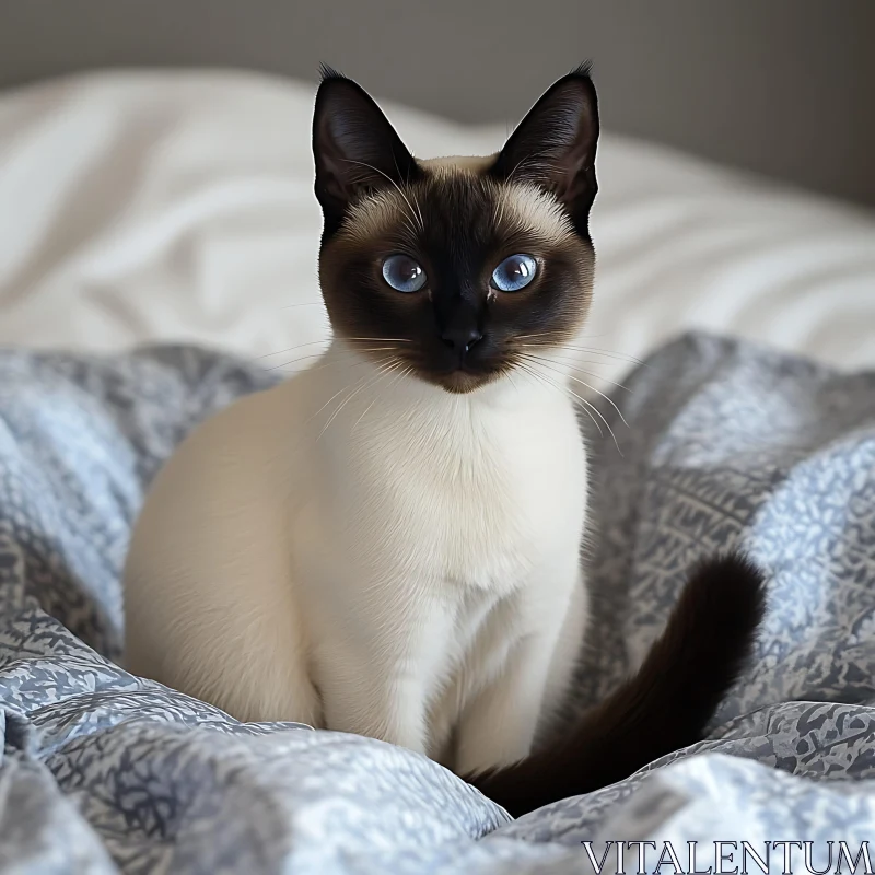 Blue-Eyed Siamese Cat Relaxing AI Image