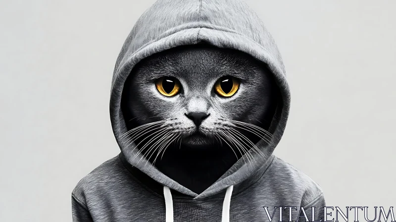 Anthropomorphic Cat in Gray Hoodie Portrait AI Image