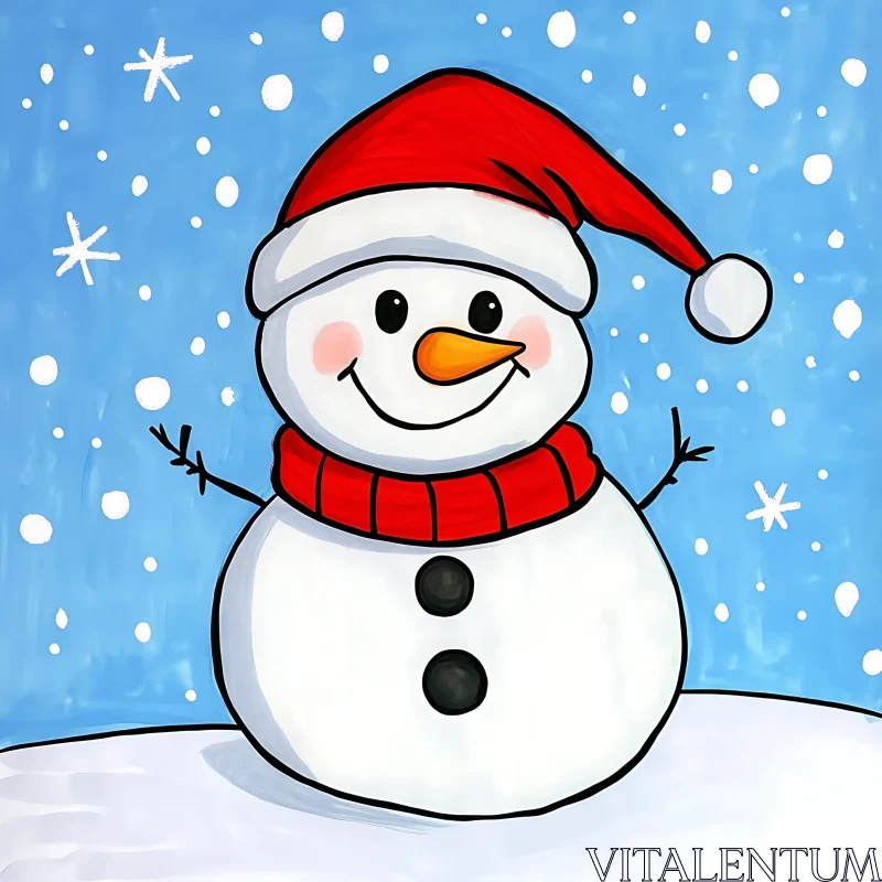 Festive Snowman in a Snowy Scene AI Image