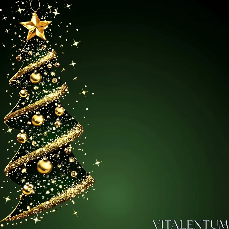 Festive Holiday Tree Adorned with Gold Decorations AI Image