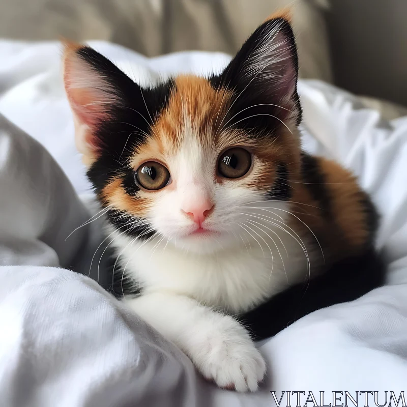 Cute Calico Kitten Resting Peacefully AI Image