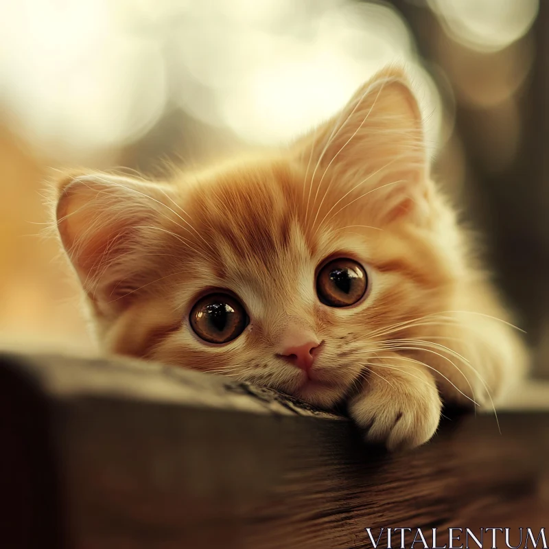 Cute Kitten Resting on Wood AI Image