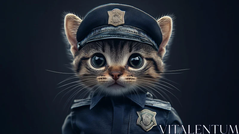 AI ART Cute Cat Wearing Police Uniform with Cap and Badge