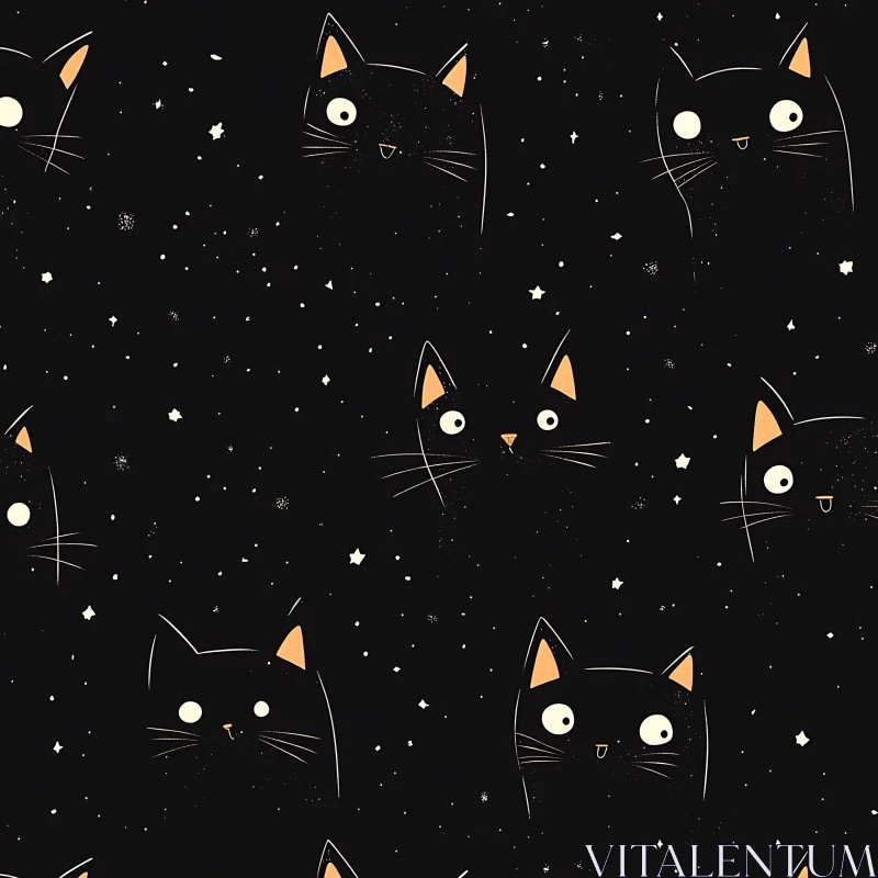 Charming Cat Illustration Under Starry Sky AI Image