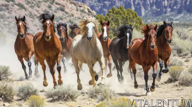 Galloping Horses in a Majestic Canyon - Captivating Nature Image AI Image