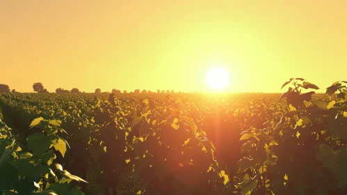 Golden Hour Beauty: Captivating Vineyard Sunset Landscape