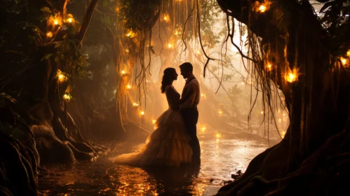 Mysterious Love Tales: Romantic Couple in a Candlelit Forest