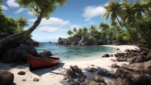 Serene Tropical Island with Fishing Boat - Unreal Engine 5 3D Render