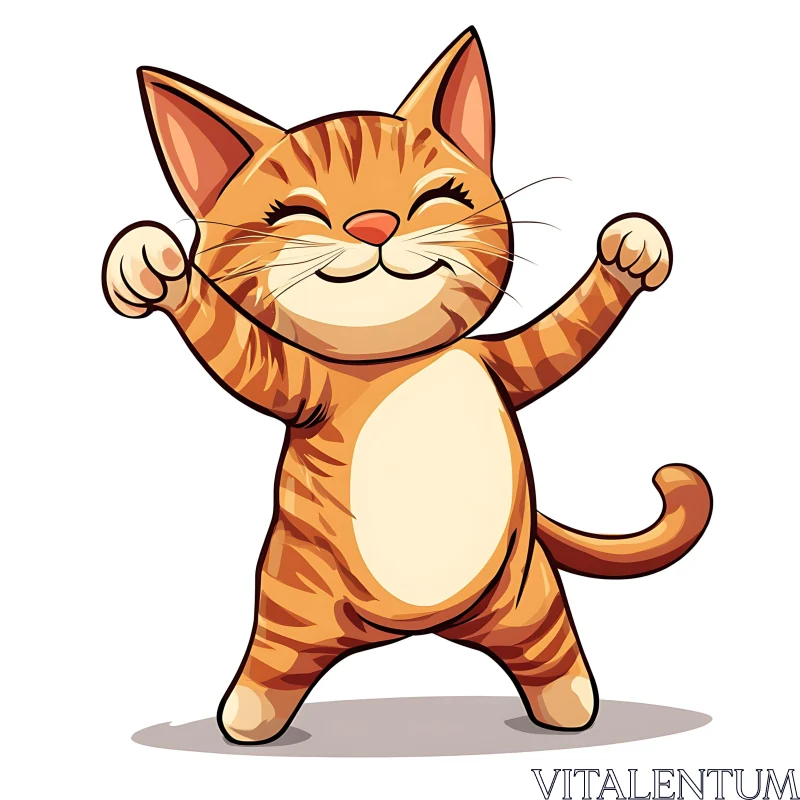 Cheerful Cartoon Cat on Hind Legs AI Image