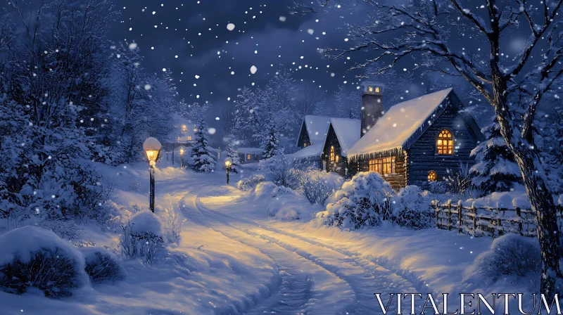 AI ART Tranquil Snowy Winter Night Landscape