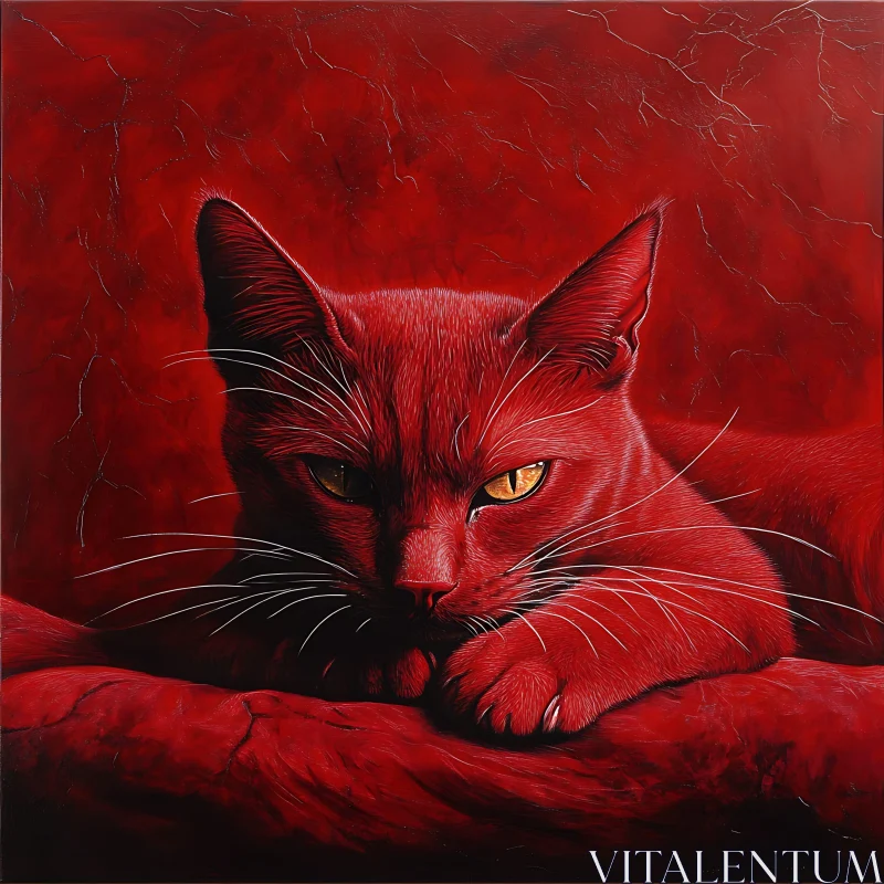 Golden-Eyed Red Cat in Artistic Composition AI Image