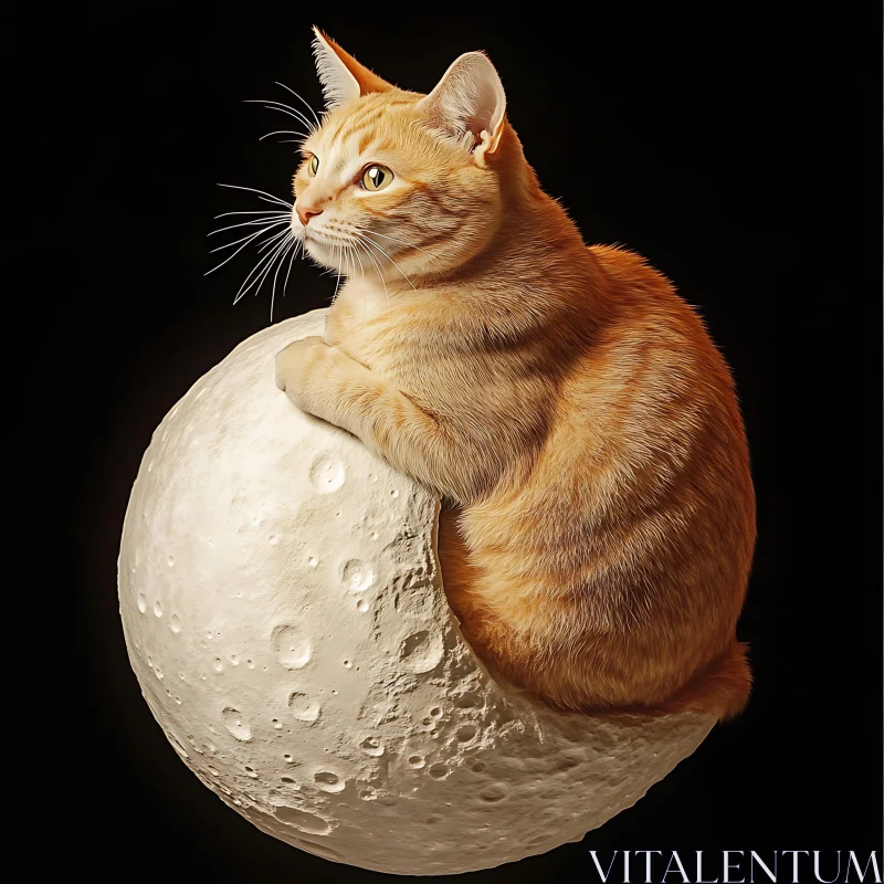 Surreal Image of Cat on Moon AI Image