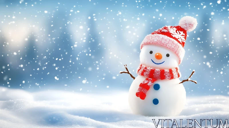 Festive Snowman in Winter Landscape AI Image