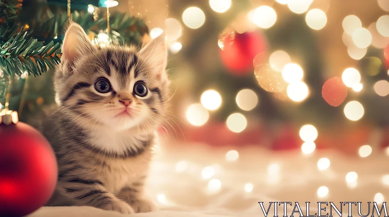 AI ART Little Kitten by Christmas Ornaments