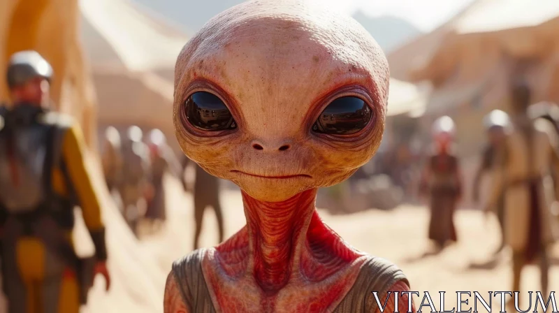 Alien Close-up in Desert - Science Fiction Encounter AI Image