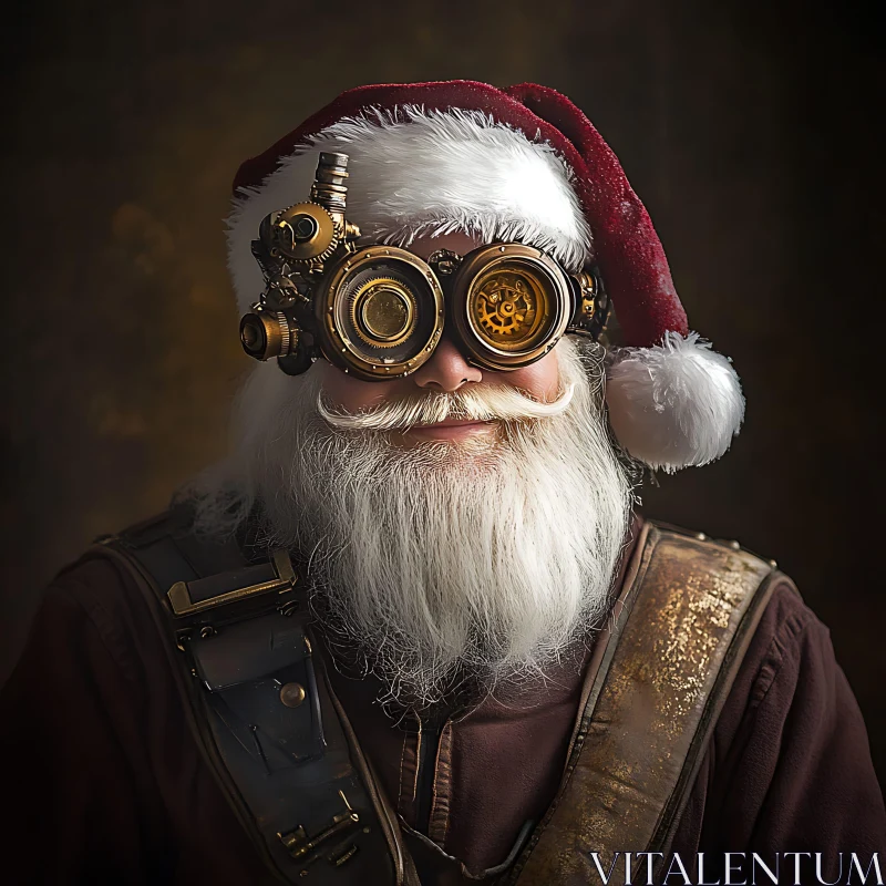 Steampunk Santa Portrait with Mechanical Details AI Image