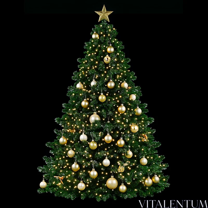 Elegant Holiday Tree with Gold Decorations AI Image