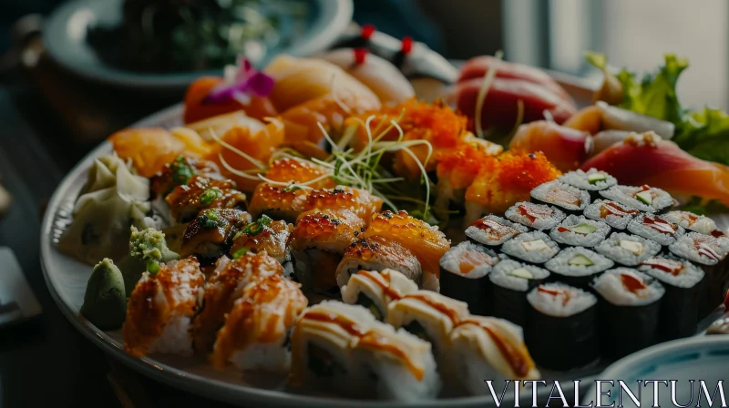 Delicious and Artistic Sushi Platter AI Image