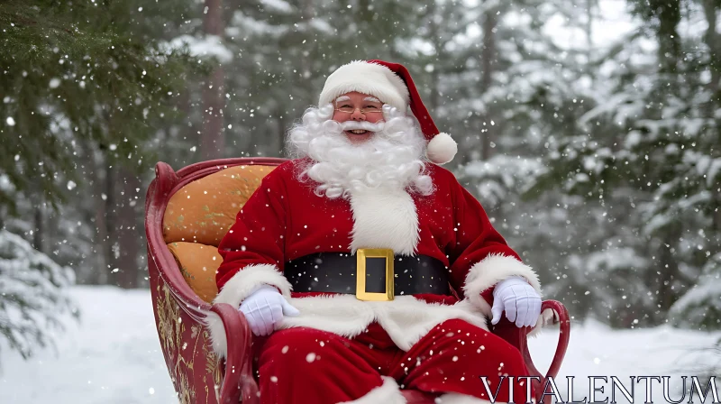 Holiday Santa in Snowy Woodland on Sleigh AI Image