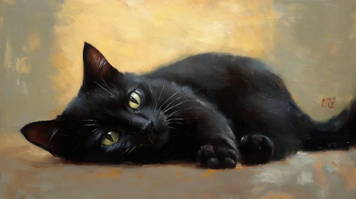 Resting Black Cat Artwork