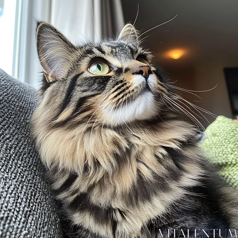 Green-Eyed Tabby Cat in Natural Light AI Image