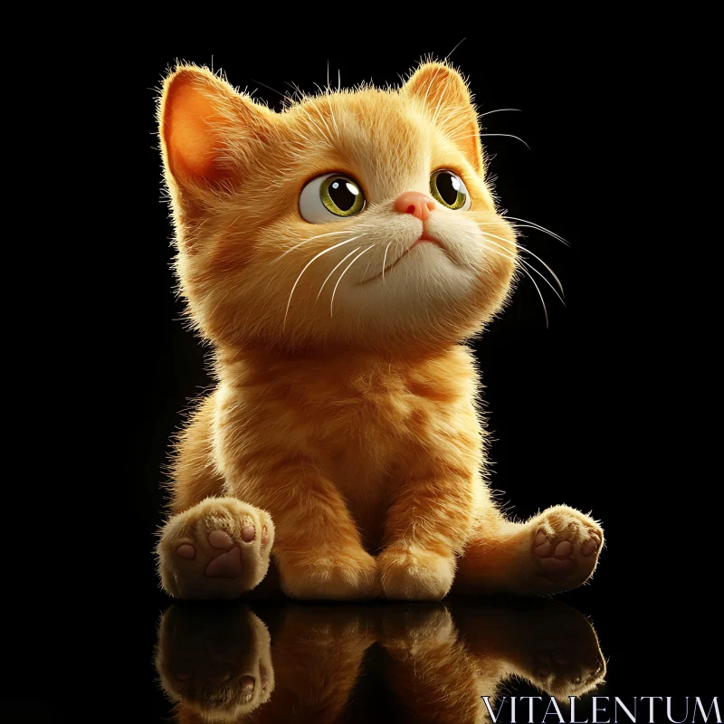 Cute Orange Kitten on Reflective Surface AI Image