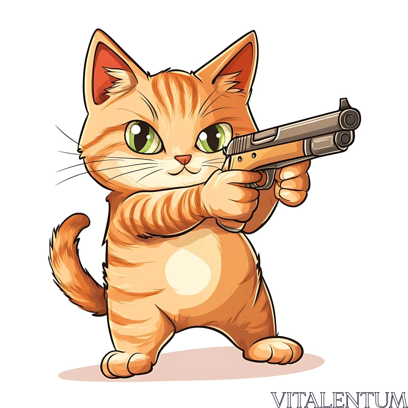 Cat with Gun Cartoon Illustration AI Image